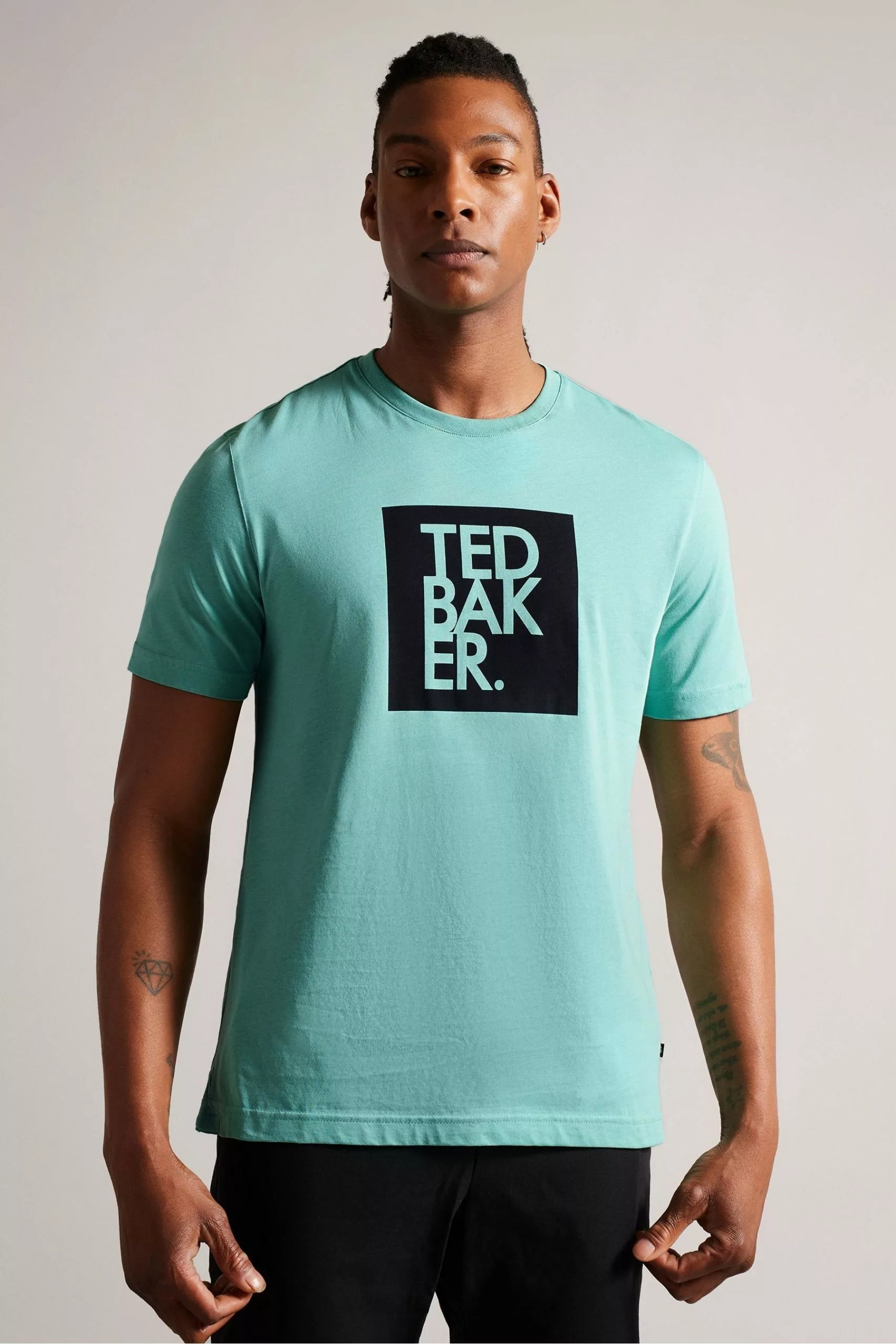 Ted Baker Green Rofata Short Sleeved Square Branded T-Shirt