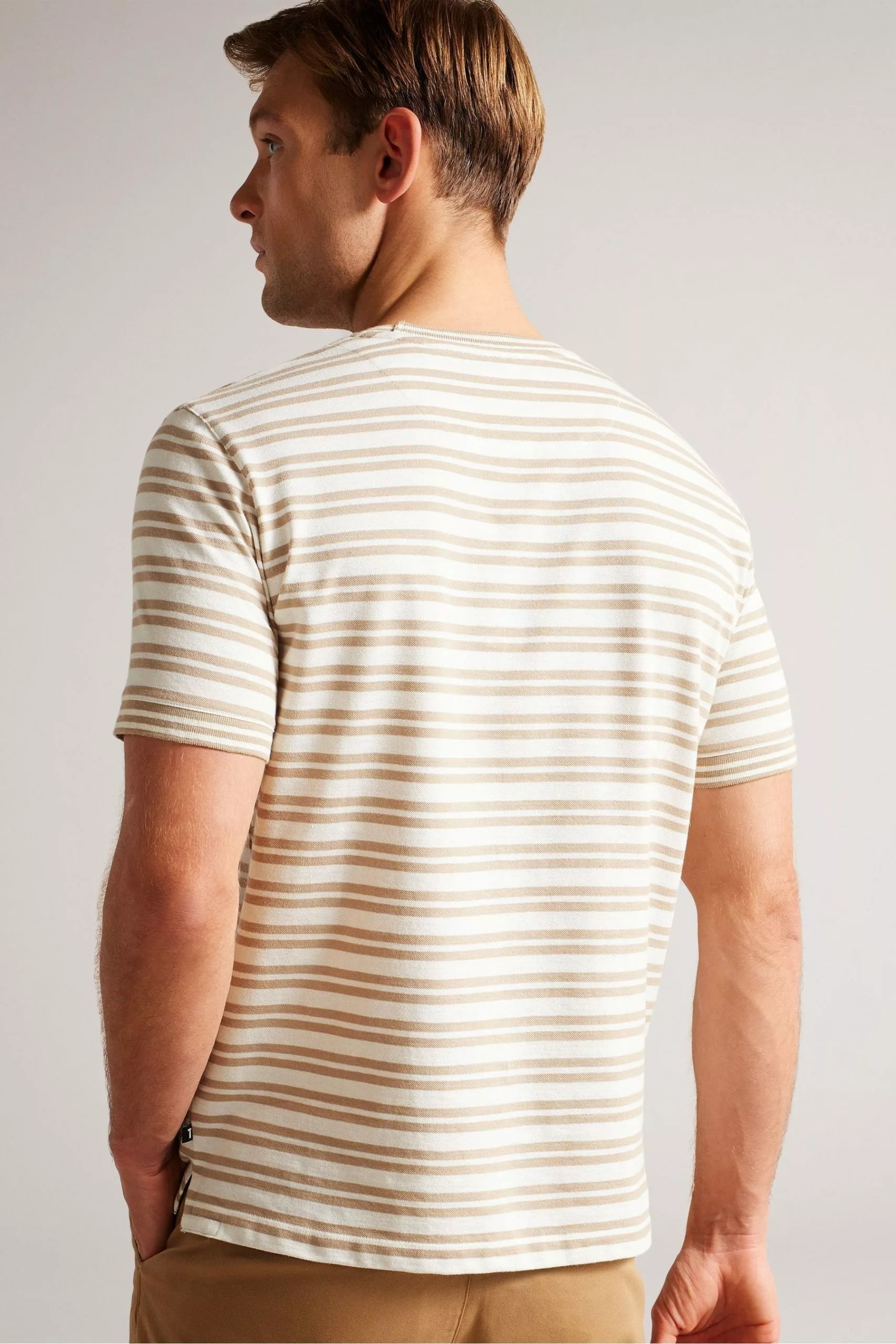 Ted Baker Brown Vadell Short Sleeved Regular Fit Striped T-Shirt - Image 2