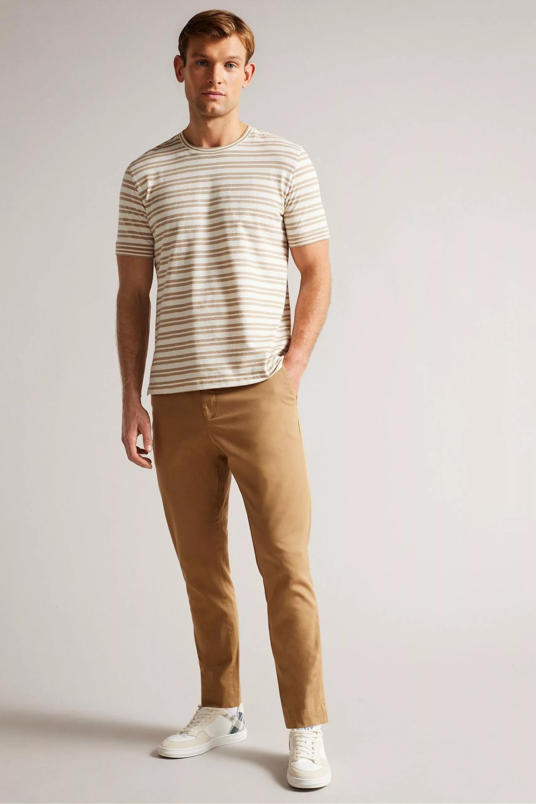 Ted Baker Brown Vadell Short Sleeved Regular Fit Striped T-Shirt - Image 3