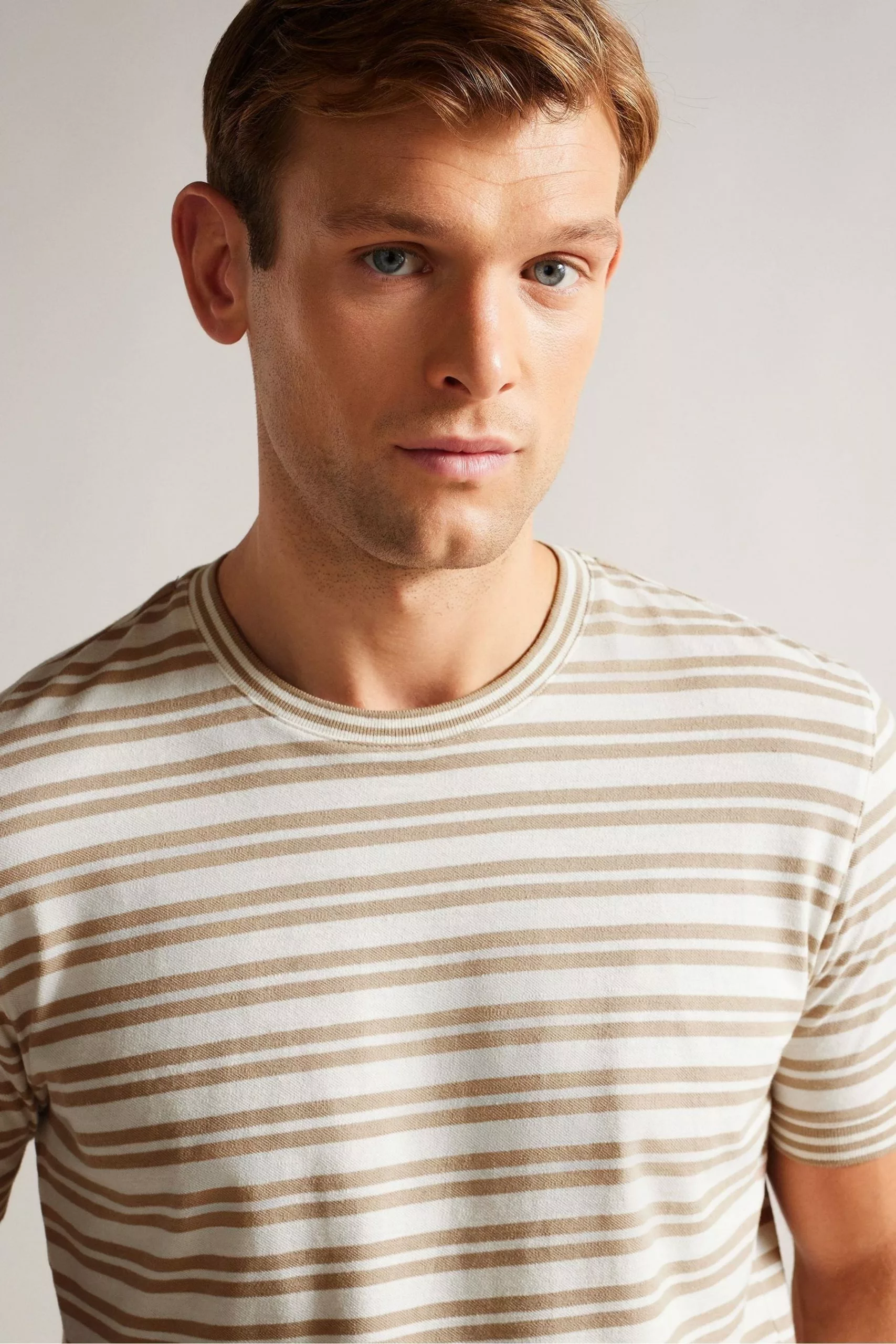 Ted Baker Brown Vadell Short Sleeved Regular Fit Striped T-Shirt - Image 4