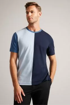 Ted Baker Blue Ramin Short Sleeved Vertical Colour Block T-Shirt
