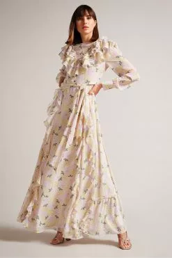 Ted Baker Yellow Vivyana Frilled Long Sleeve Maxi Dress