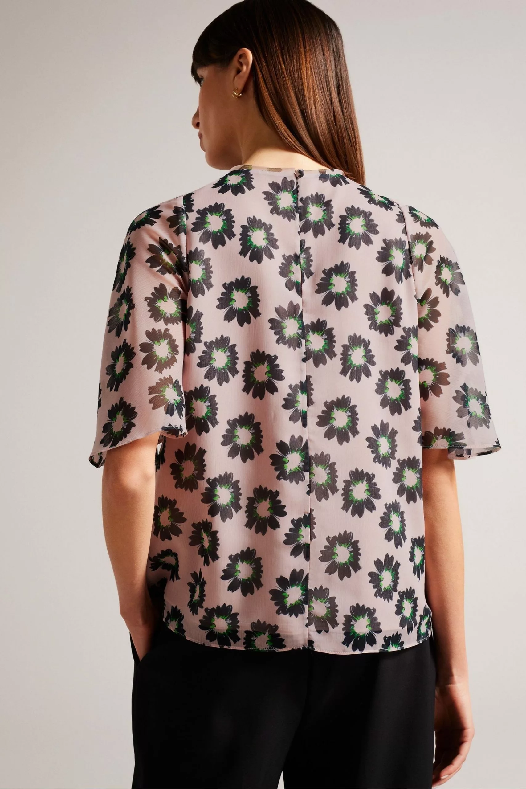 Ted Baker Pink Harlynn Split Sleeve Top With Neck Tie - Image 2