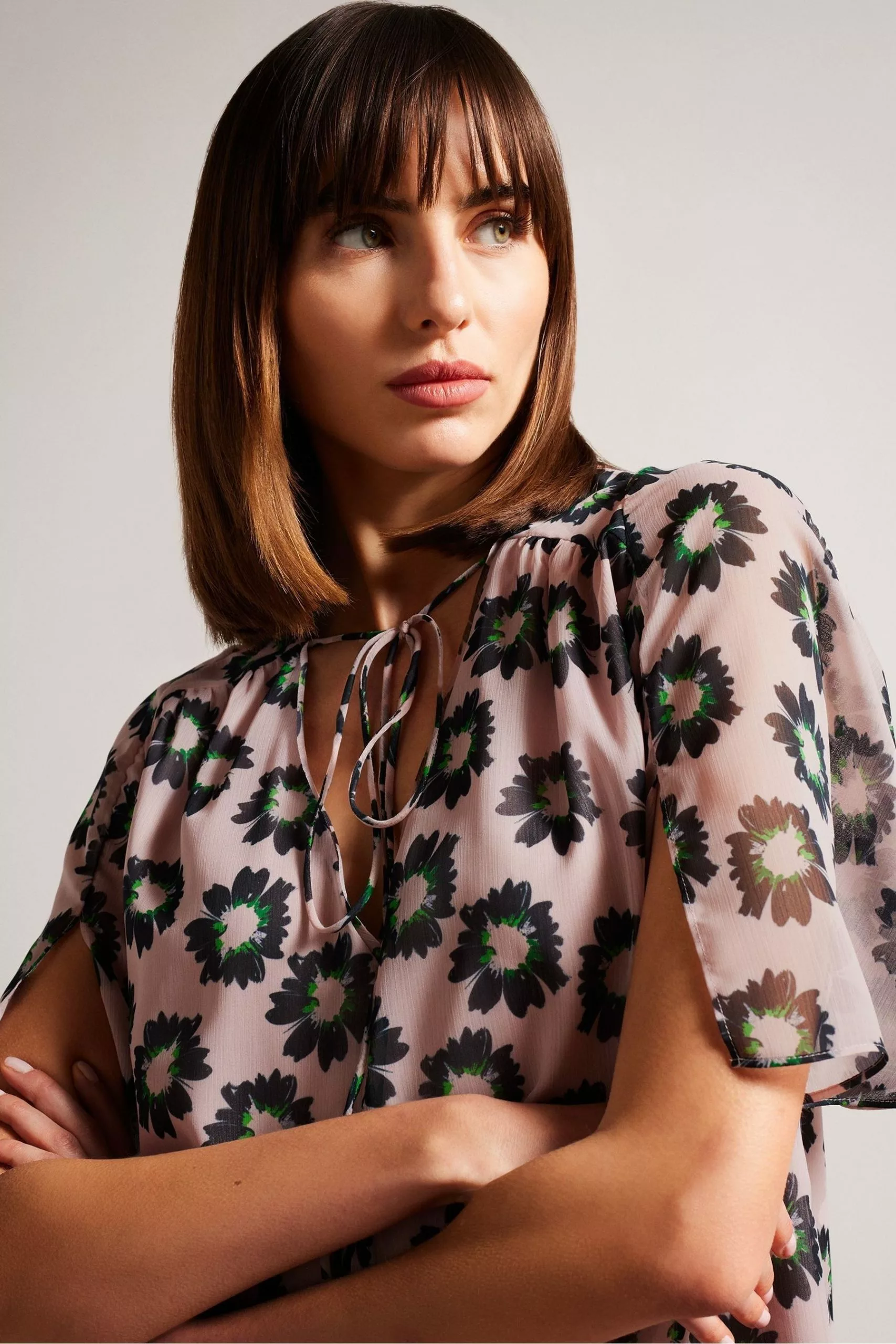 Ted Baker Pink Harlynn Split Sleeve Top With Neck Tie - Image 3