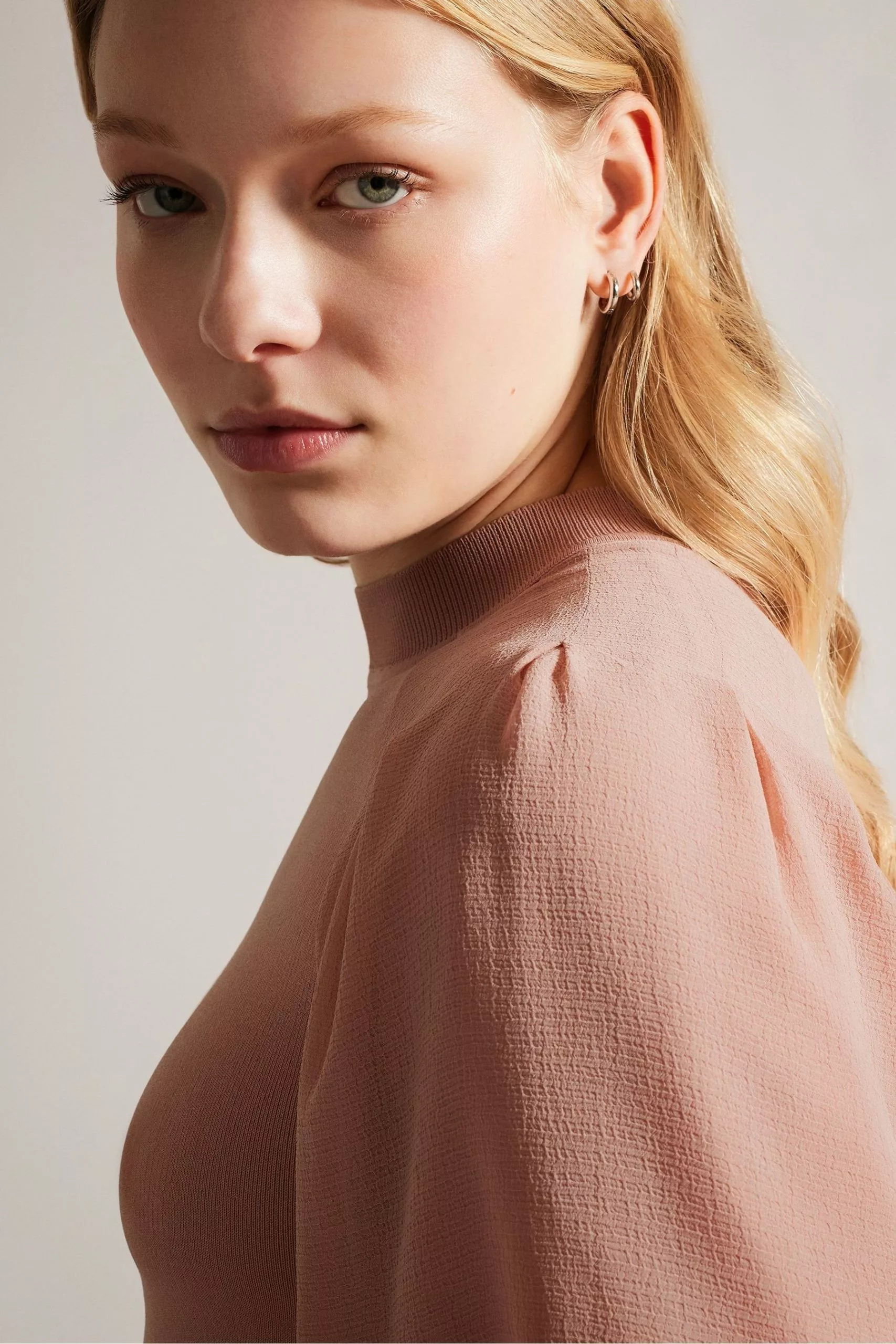 Ted Baker Pink Brontei Puff Sleeve Fitted Bodice Midi Dress - Image 4