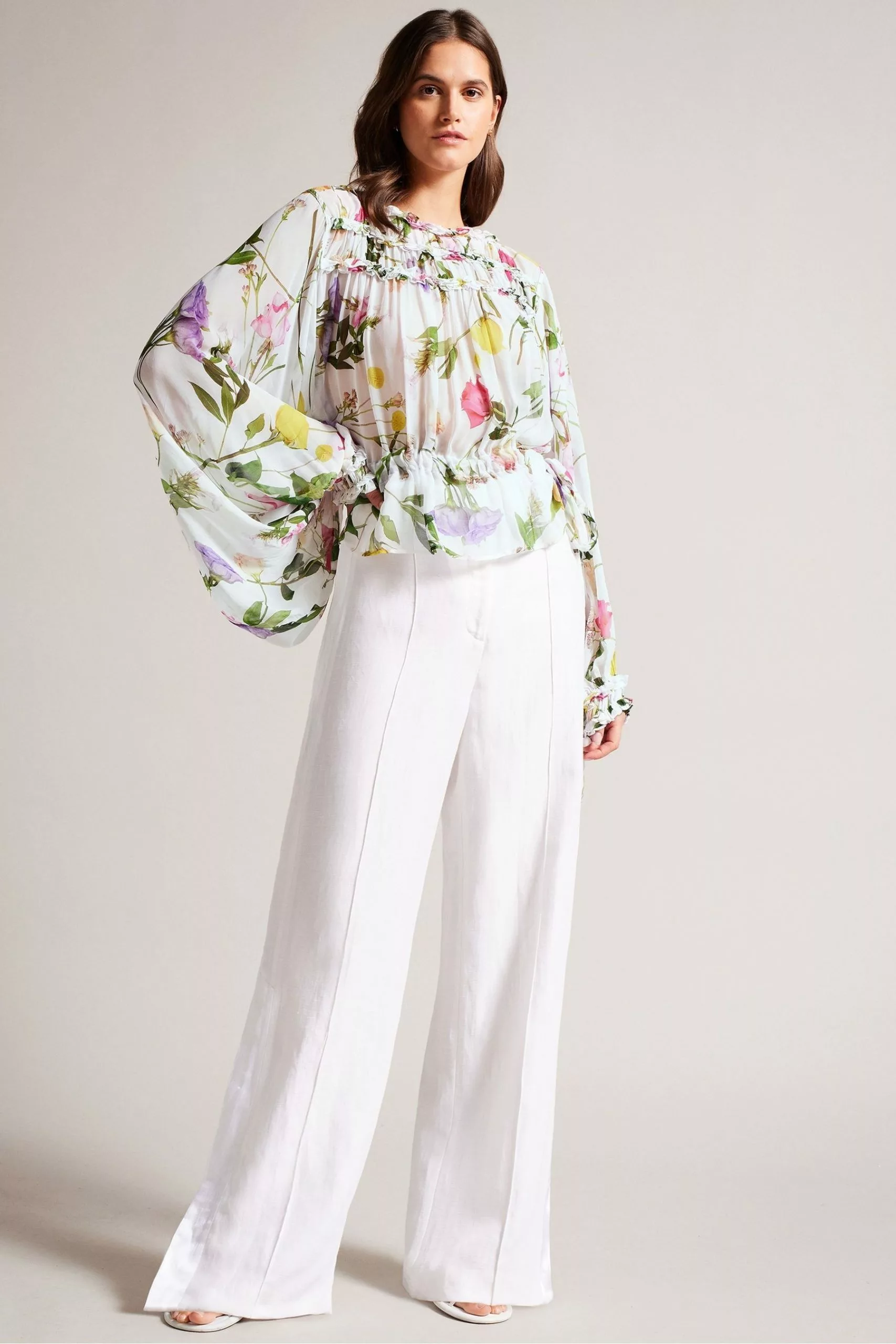 Ted Baker Hewette White Printed Blouse With Functional Waist Tie