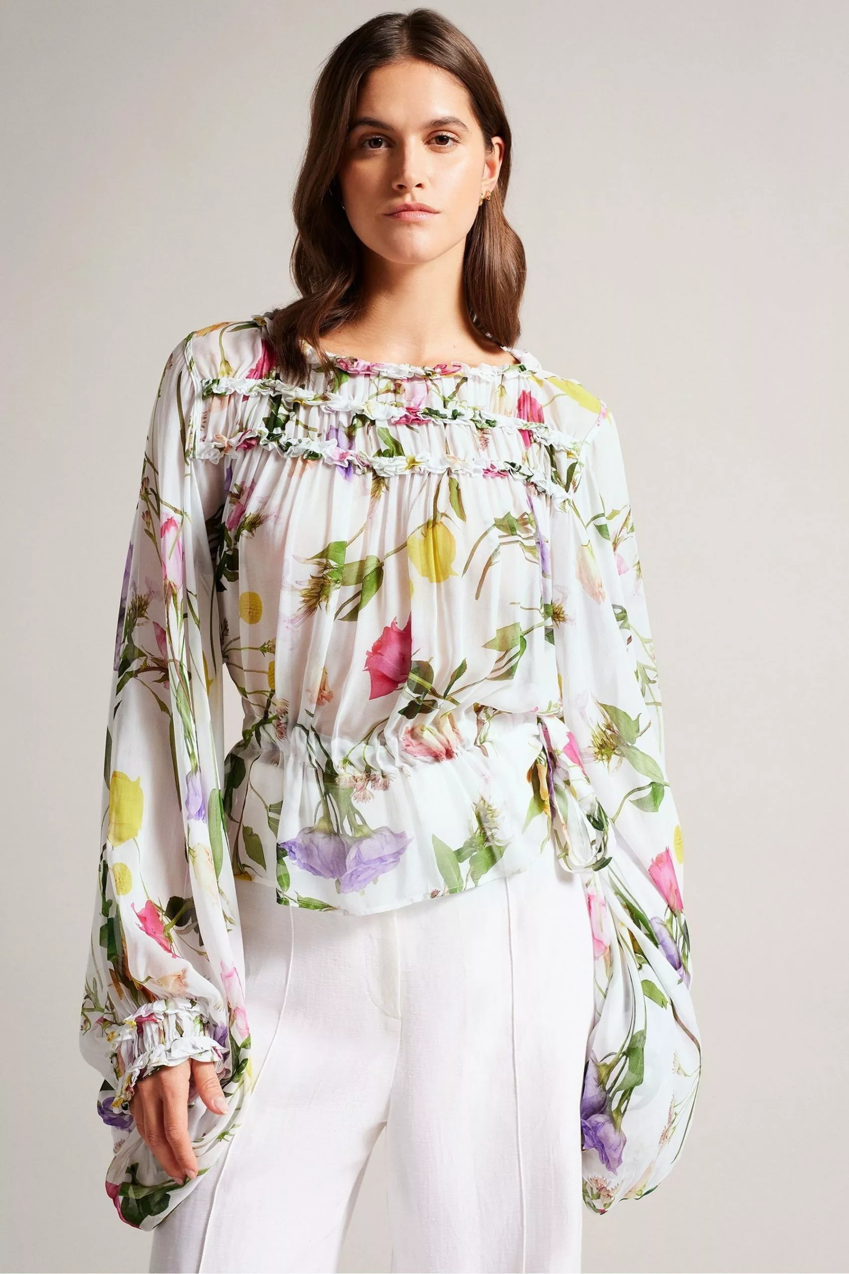 Ted Baker Hewette White Printed Blouse With Functional Waist Tie - Image 3