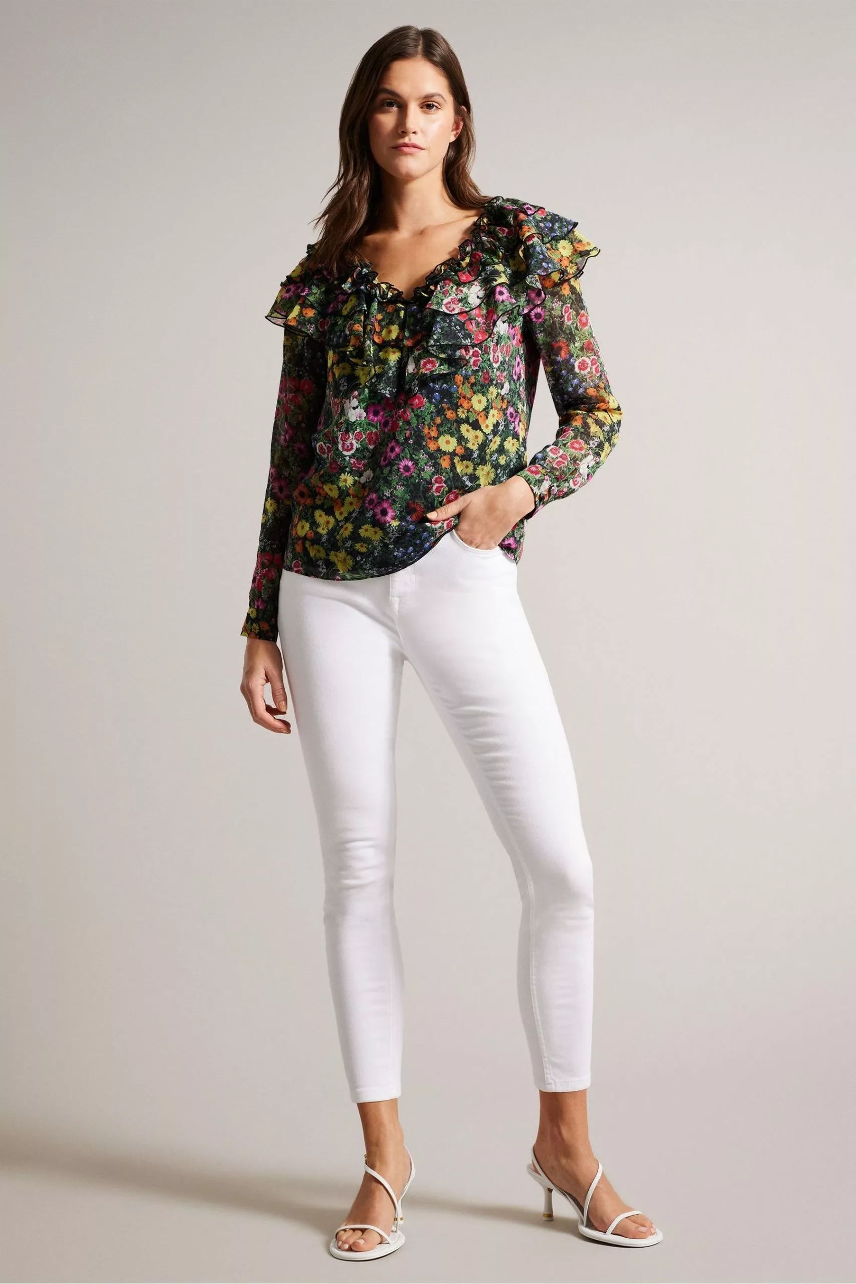 Ted Baker Amell Black Frilled V-Neck Long Sleeved Blouse - Image 3