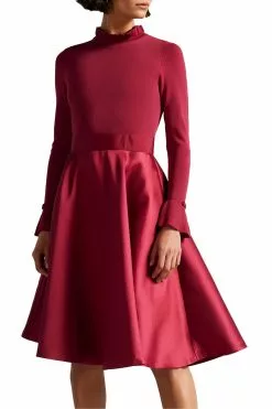 Ted Baker Red Zadi Knitted Frill Full Skirt Dress