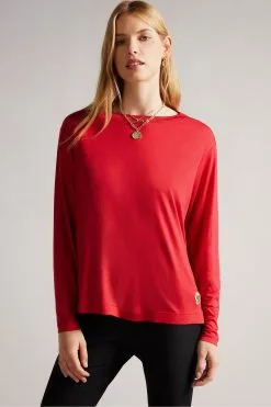 Ted Baker Red Summyr Slash Neck Top