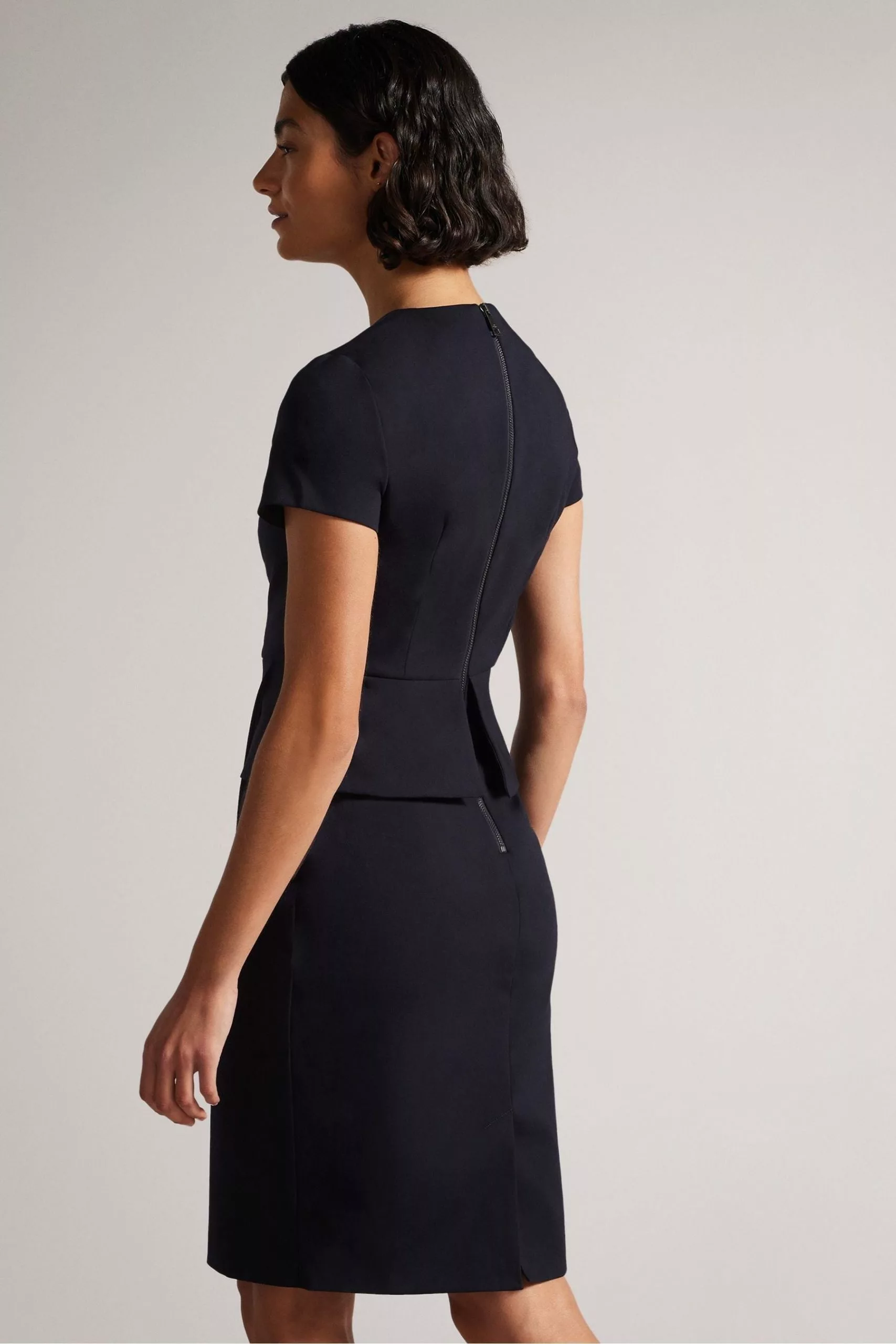 Ted Baker Dark Blue Elynah Asymmetric Peplum Tailored Dress - Image 2