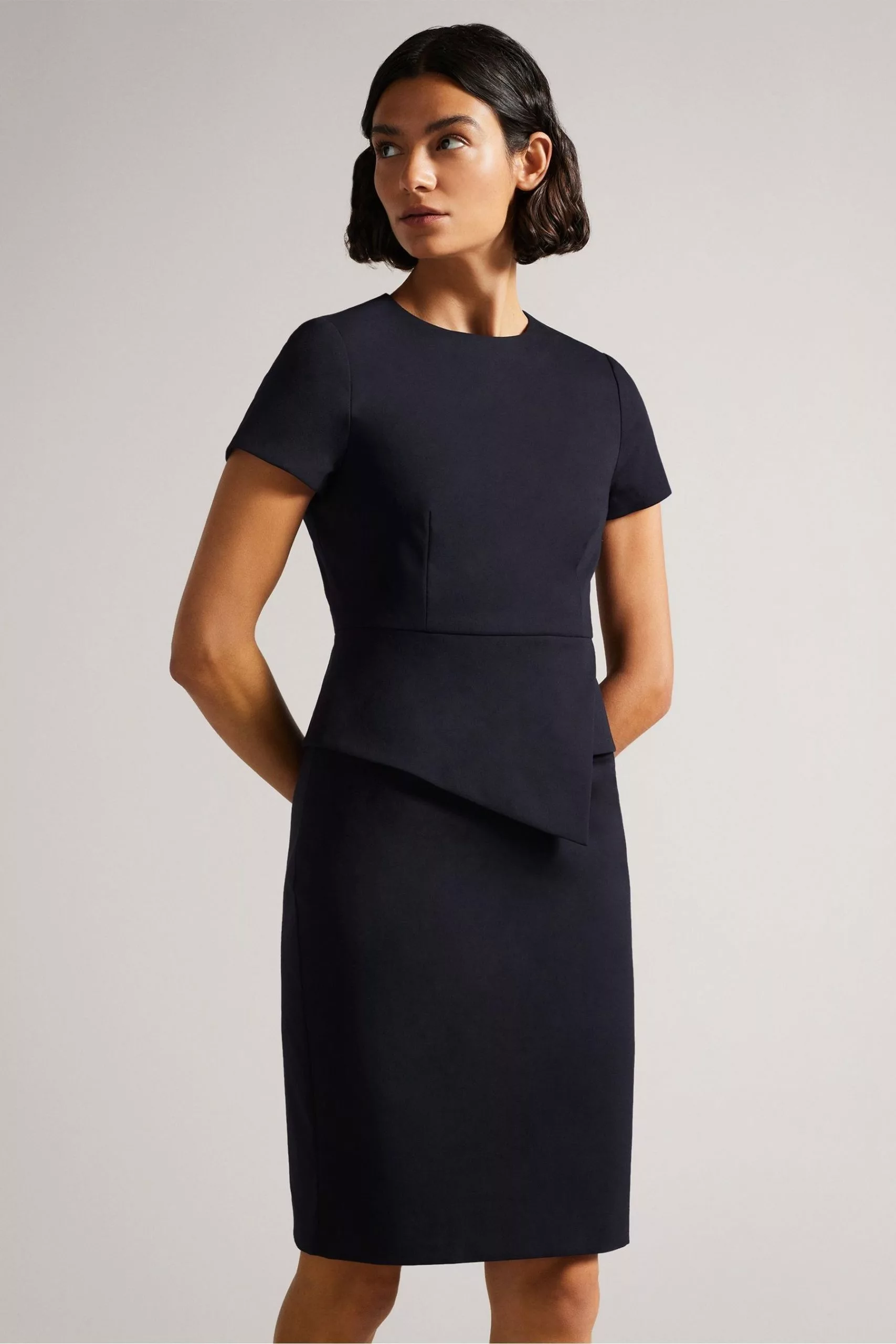 Ted Baker Dark Blue Elynah Asymmetric Peplum Tailored Dress - Image 3
