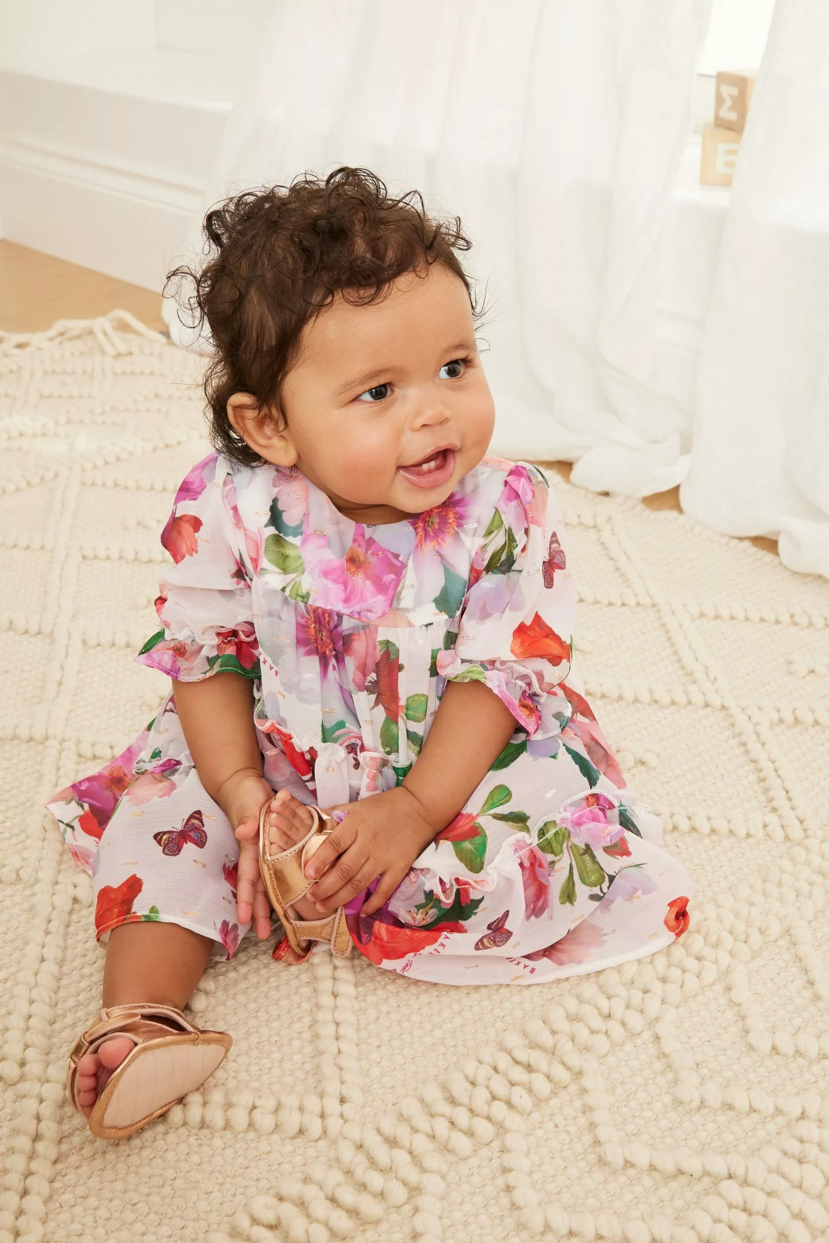 Baker By Ted Baker White Floral Chiffon Dress - Image 3