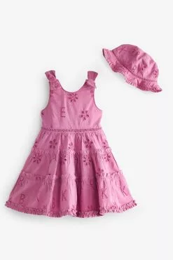 Baker By Ted Baker Pink Broderie Dress And Hat Set