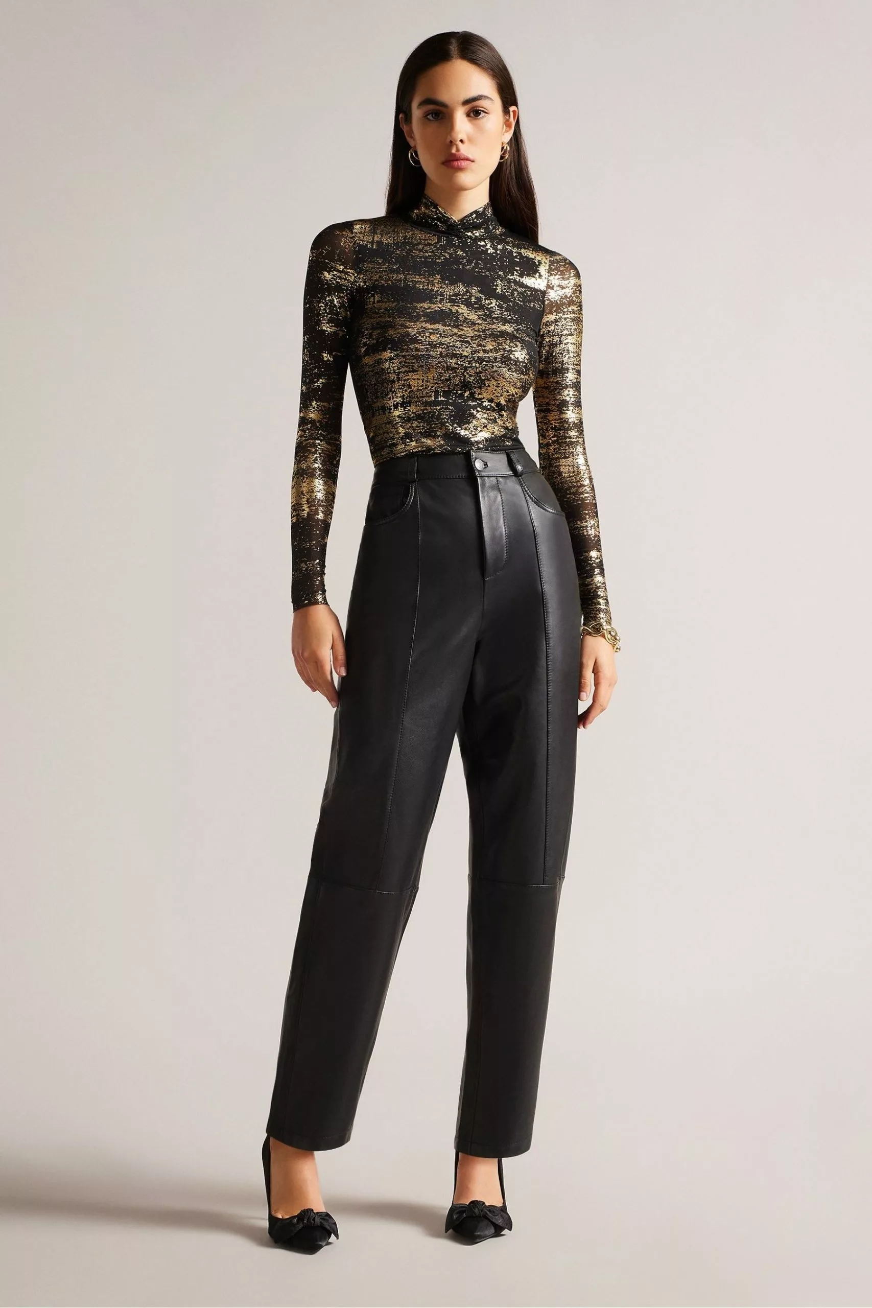 Ted Baker Sofiy Foil Print Mesh Black Top - Image 3