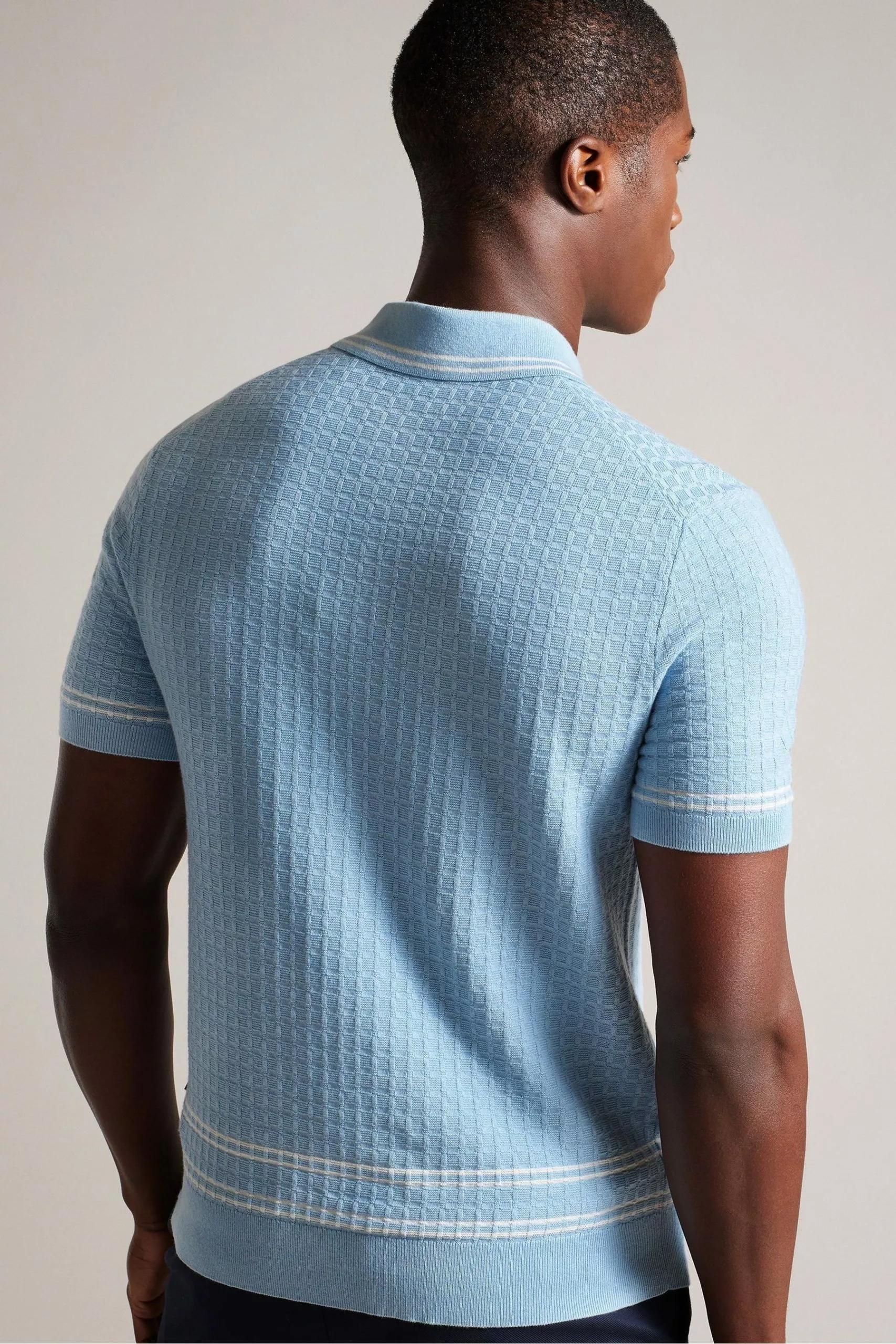 Ted Baker Blue Maytain Blue Short Sleeve Regular Textured Polo Shirt - Image 2