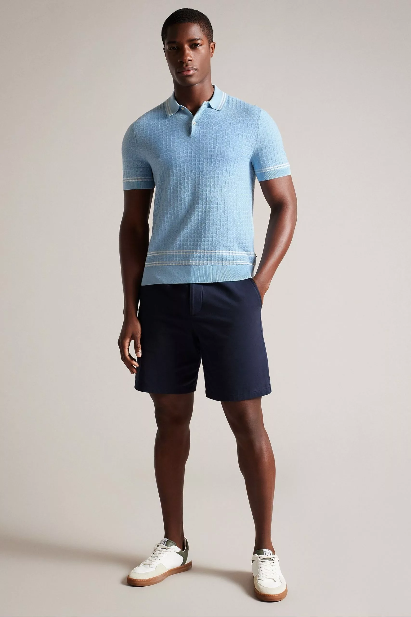 Ted Baker Blue Maytain Blue Short Sleeve Regular Textured Polo Shirt - Image 3