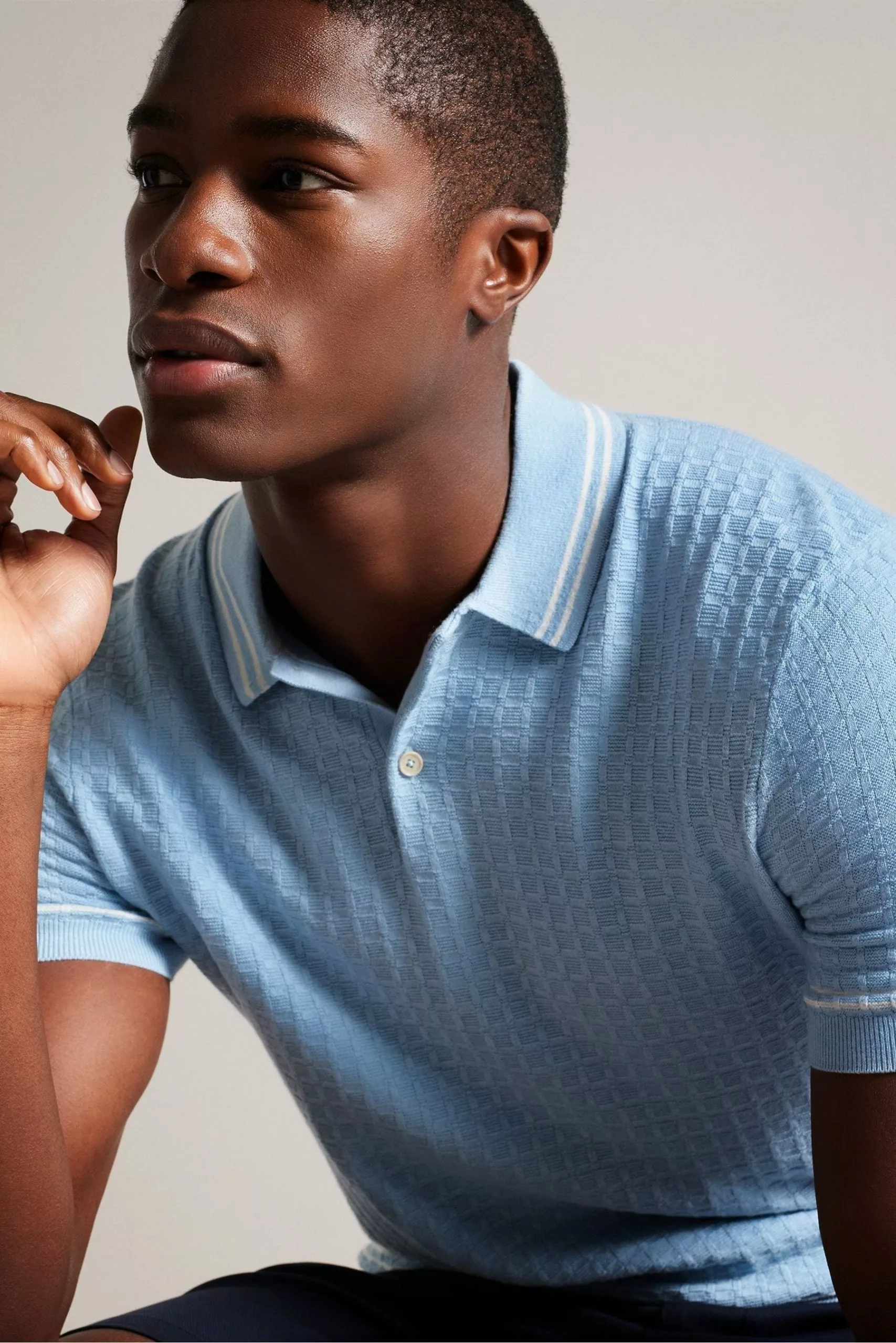 Ted Baker Blue Maytain Blue Short Sleeve Regular Textured Polo Shirt - Image 4