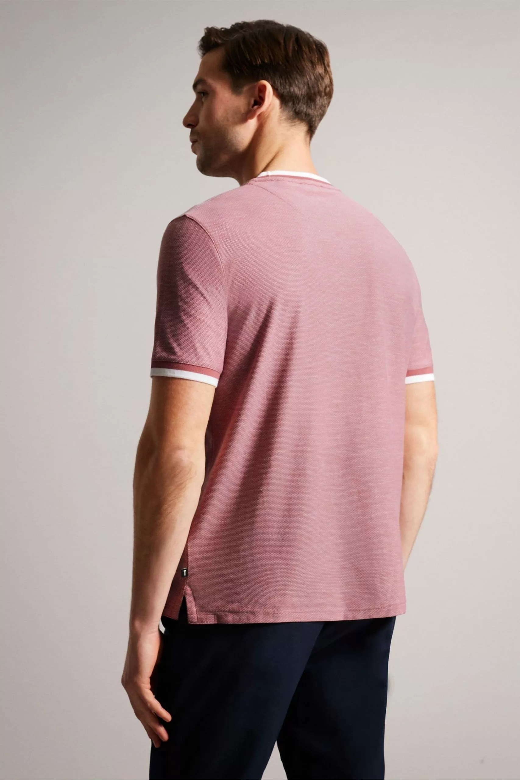 Ted Baker Pink Bowker Short Sleeve Regular Fit Textured T-Shirt - Image 2