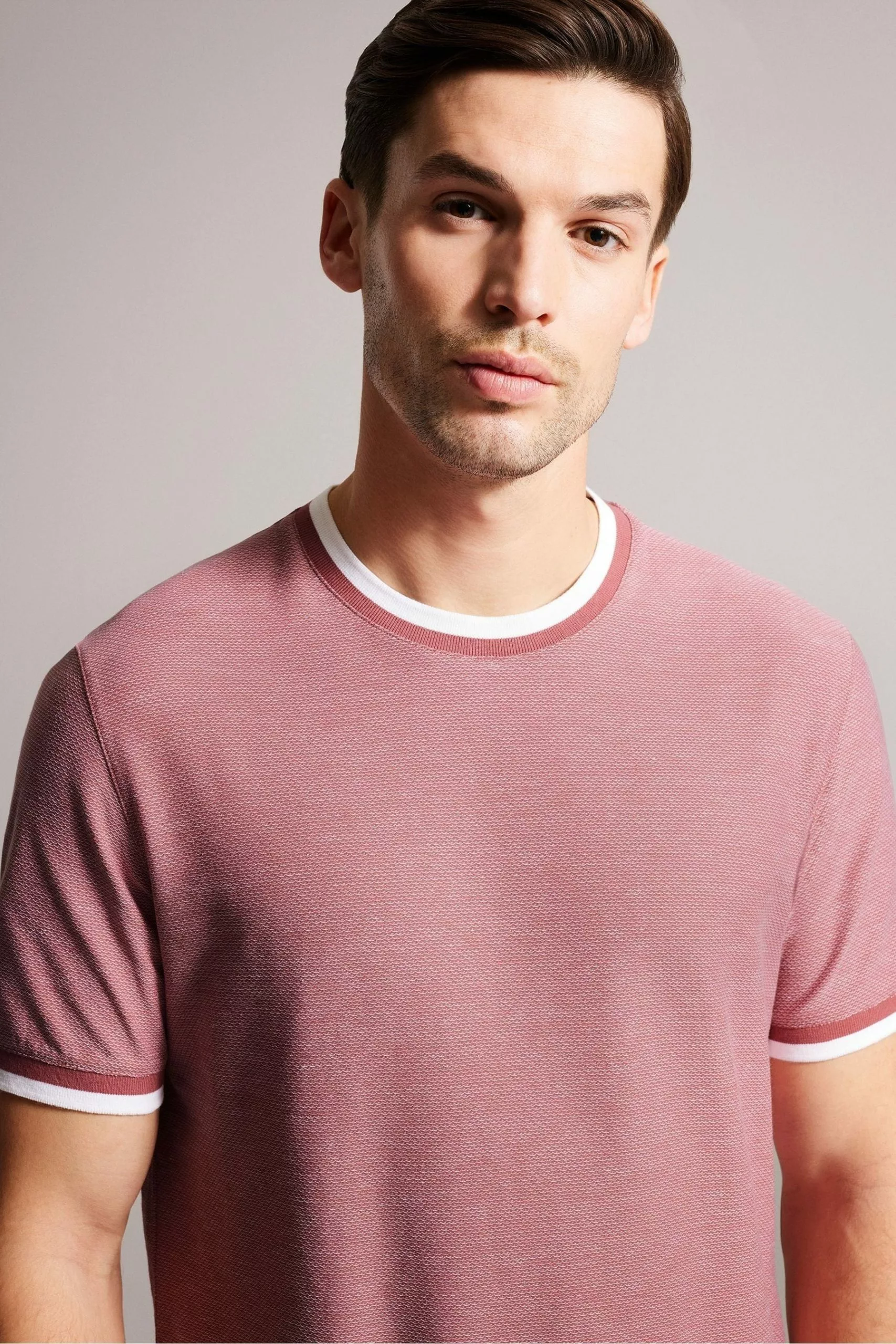 Ted Baker Pink Bowker Short Sleeve Regular Fit Textured T-Shirt - Image 4