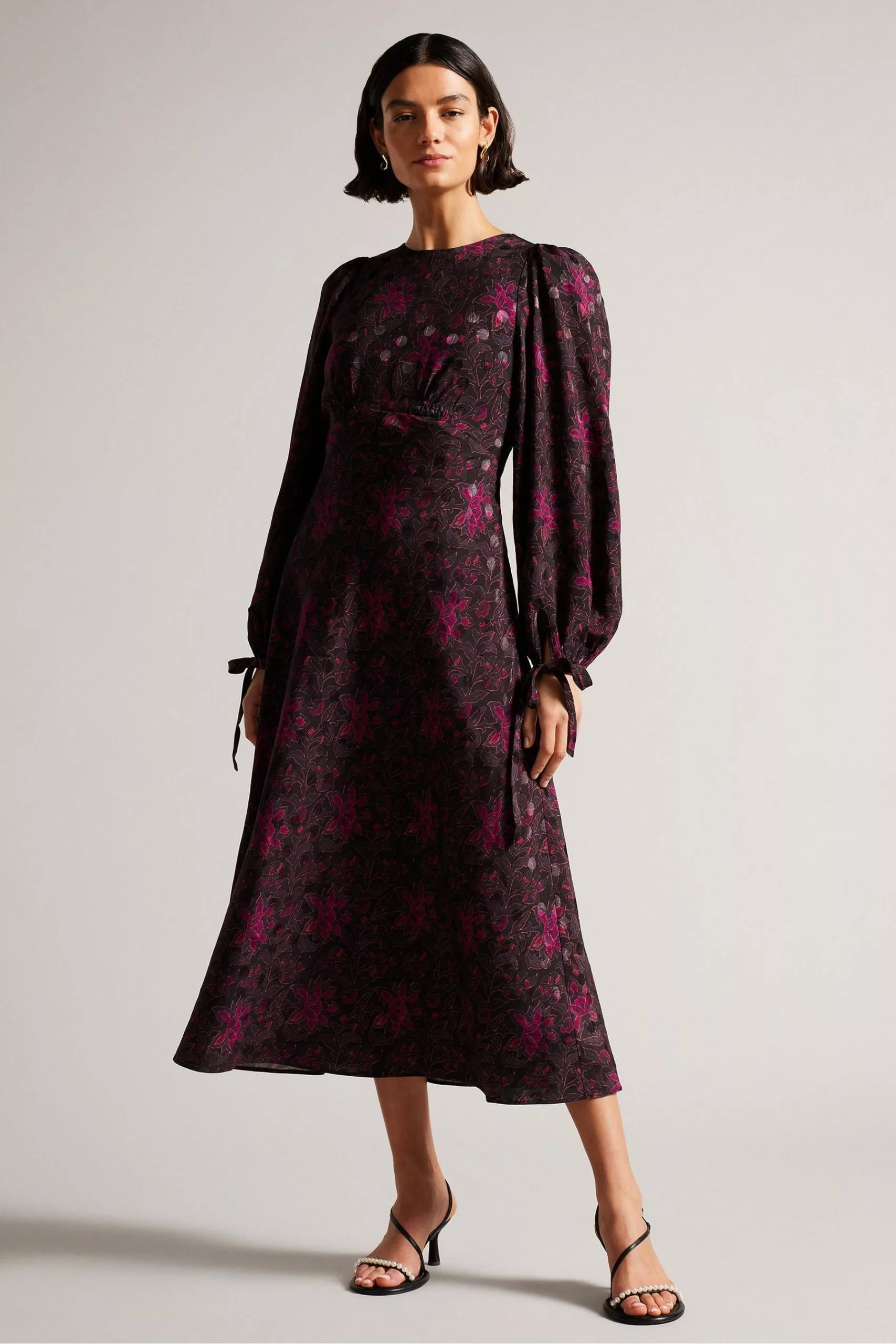 Ted Baker Merlisa Floral Printed Black Midi Dress