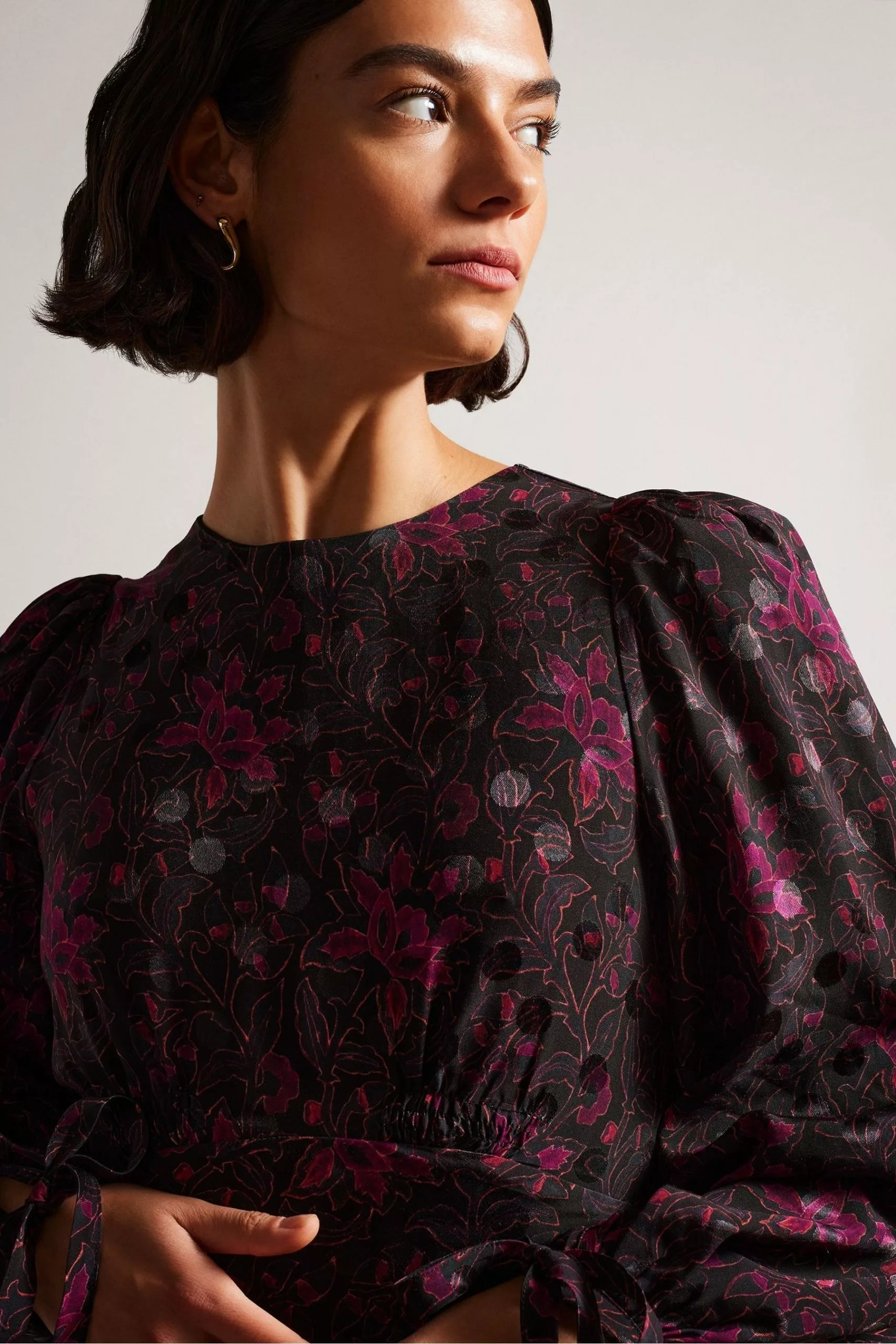 Ted Baker Merlisa Floral Printed Black Midi Dress - Image 3