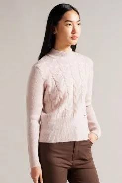 Ted Baker Pink Veolaa Mohair Cable Knit Sweater