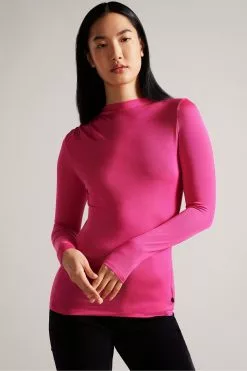 Ted Baker Red Eloria Twist Neck Fitted Top