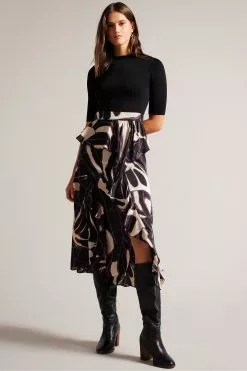 Ted Baker Serepha Black Fitted Knit Bodice Dress With Ruffle Skirt