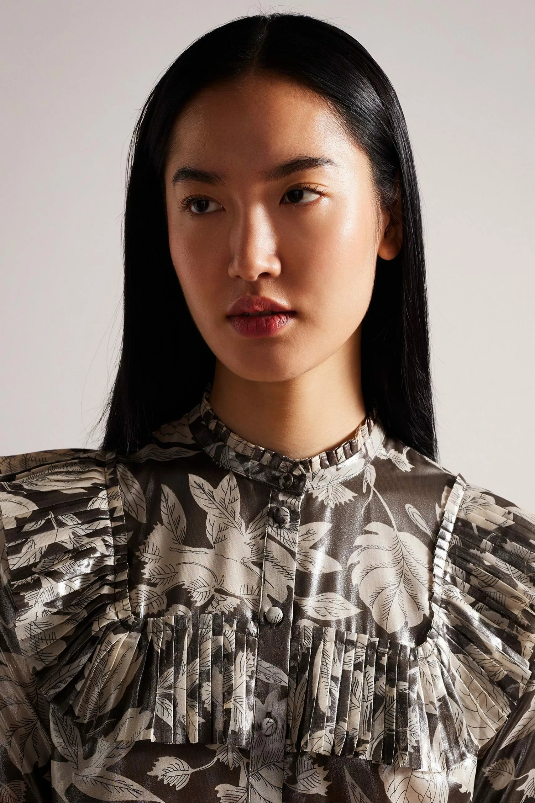 Ted Baker Dottiah Dark Brown Blouse With Ruffle Bib Detail - Image 4