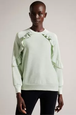 Ted Baker Green Yazme Frill Sweatshirt With Chain Trim Edge