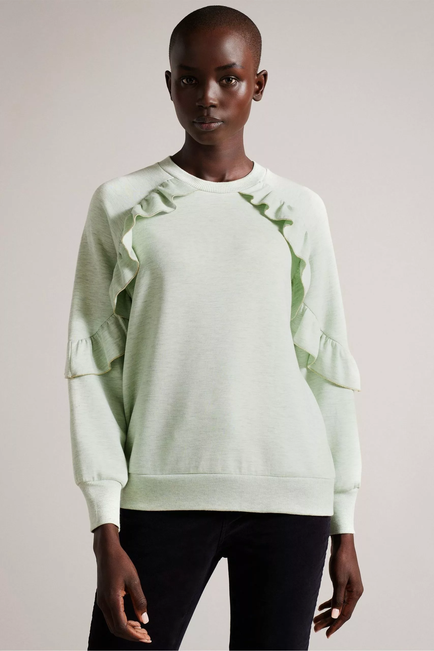 Ted Baker Green Yazme Frill Sweatshirt With Chain Trim Edge