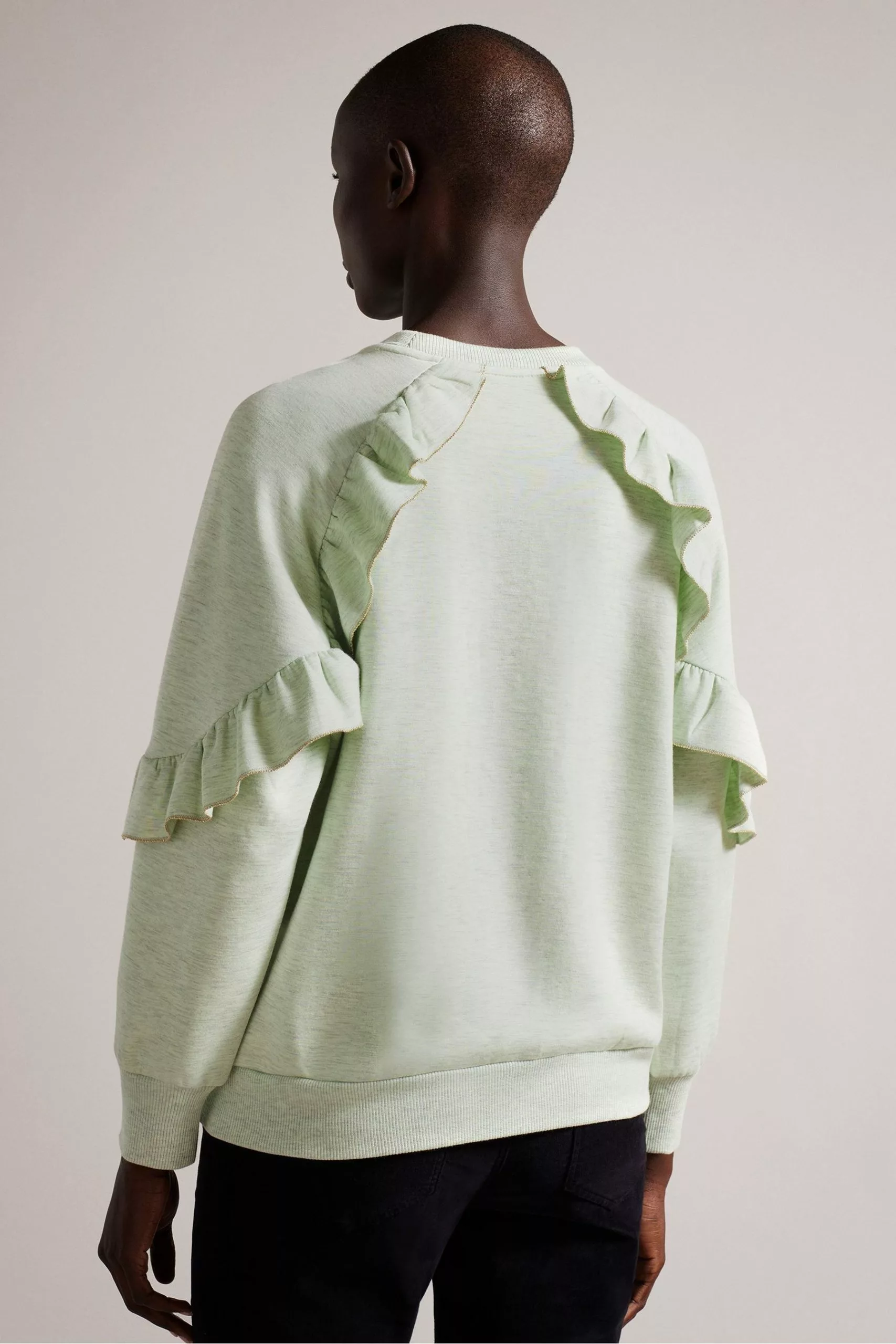 Ted Baker Green Yazme Frill Sweatshirt With Chain Trim Edge - Image 2