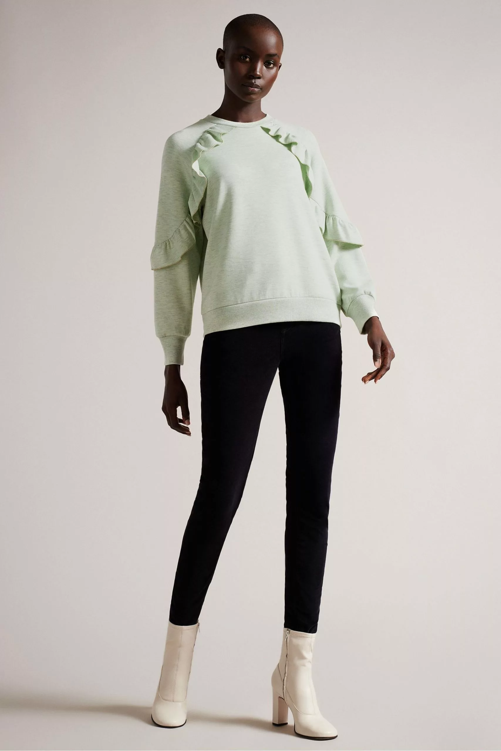 Ted Baker Green Yazme Frill Sweatshirt With Chain Trim Edge - Image 3