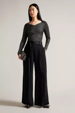 Ted Baker Eloisy Slim Fit Crossover Knit Black Top