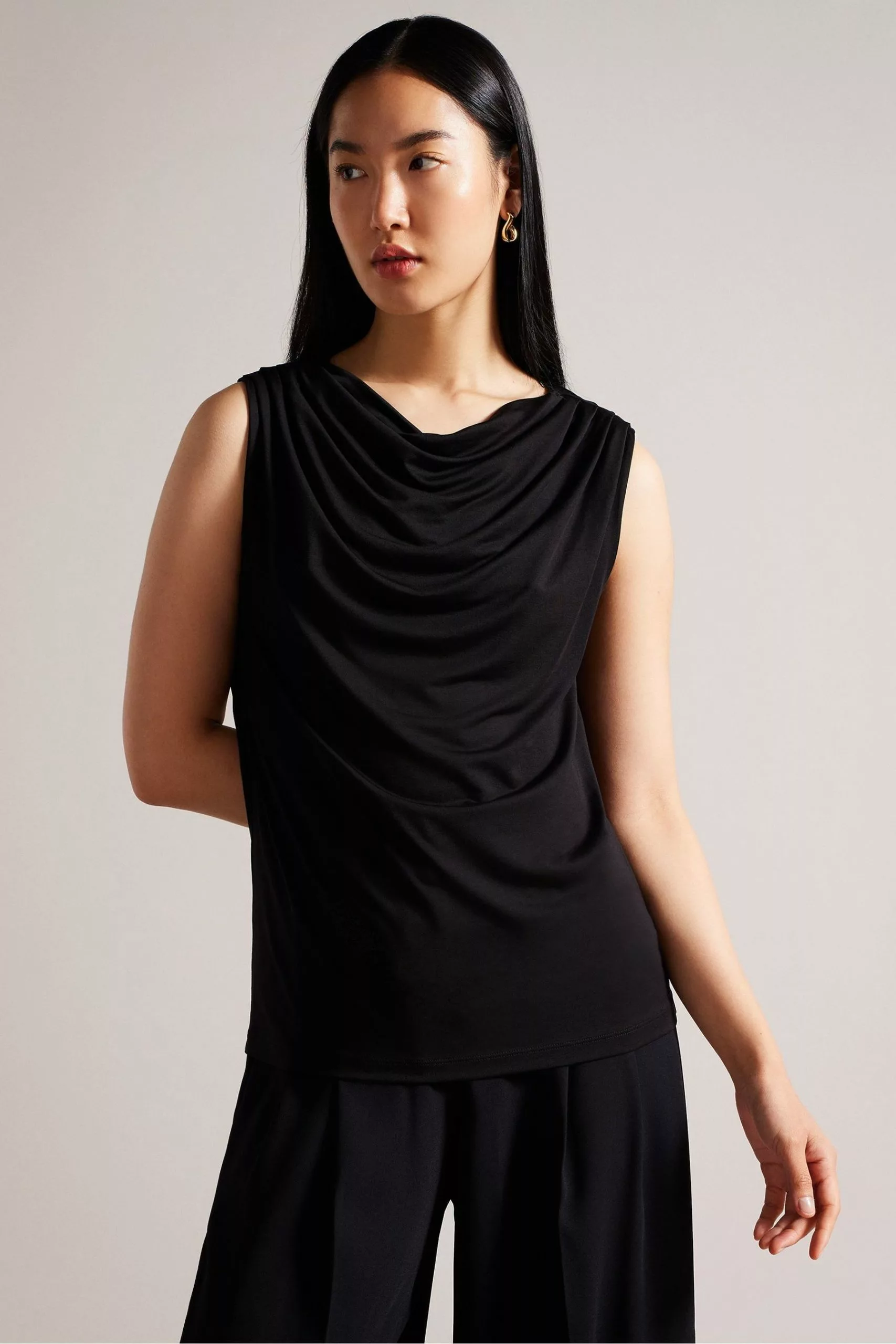 Ted Baker Margeta Black Circle Cut Draped Top