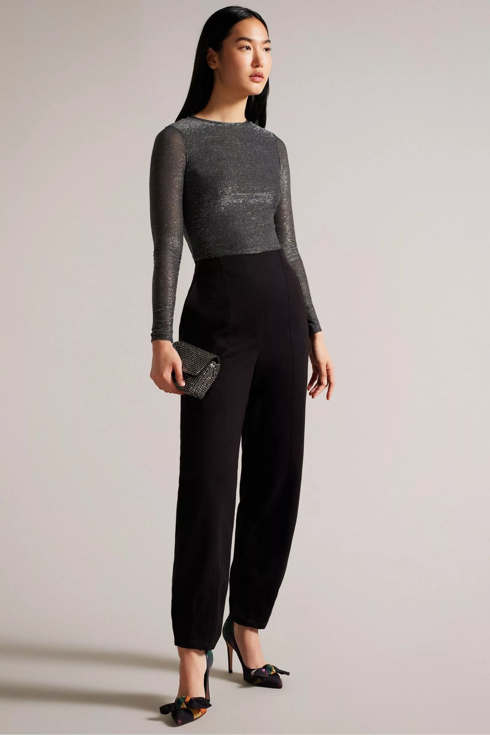 Ted Baker Genini Glitsy Black Long Sleeve Top With Gathering - Image 3