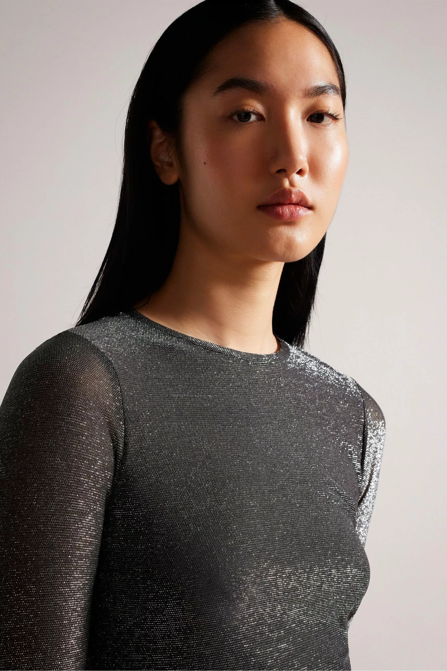 Ted Baker Genini Glitsy Black Long Sleeve Top With Gathering - Image 4