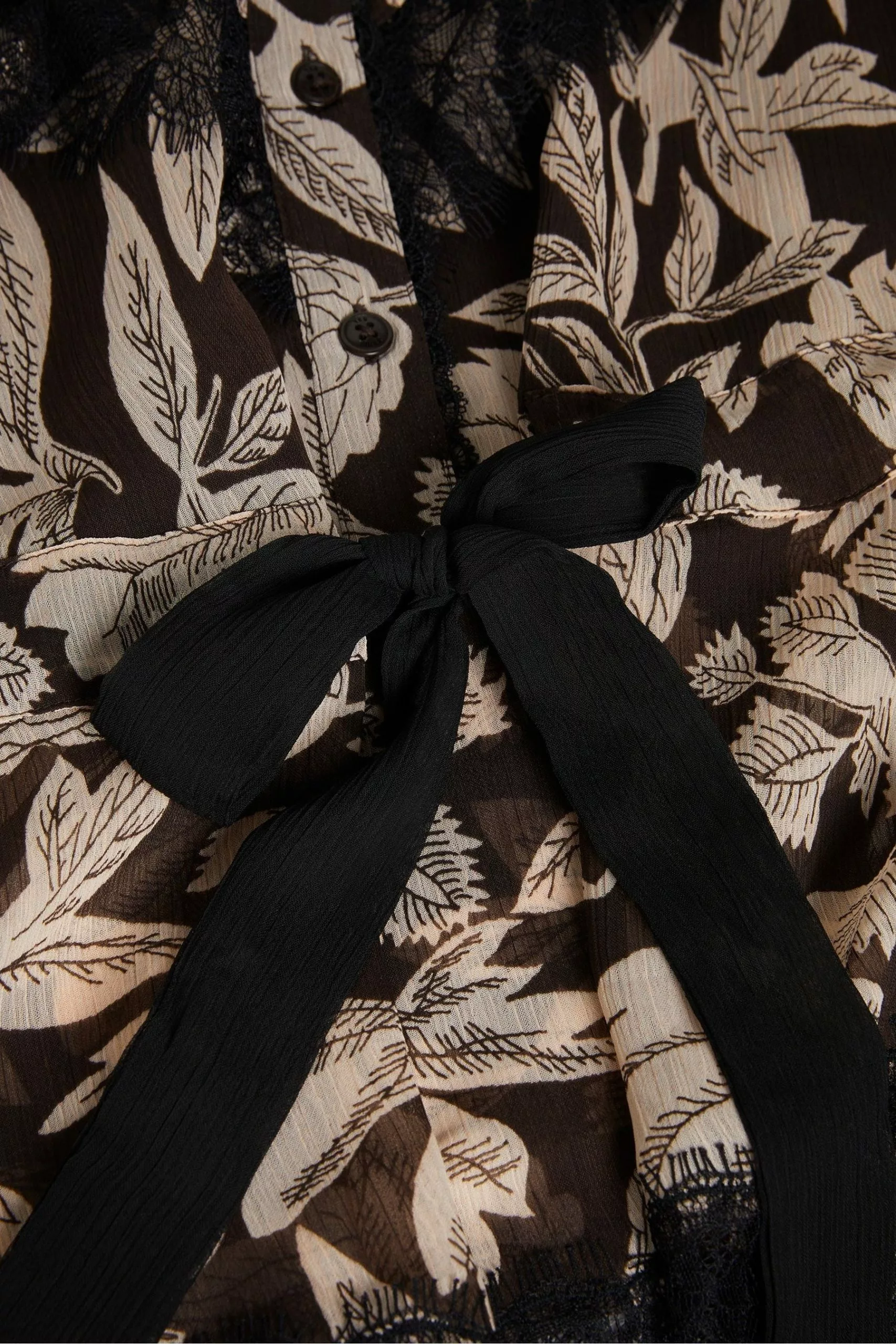 Ted Baker Alness Drawstring Waist Brown Blouse With Contrast Lace - Image 5