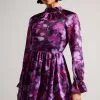 Ted Baker Purple Sammieh High Neck Fit And Flare Mini Dress