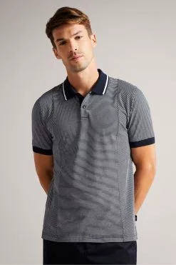 Ted Baker Navy Blue Taigaa Regular Striped Panelled Polo Shirt