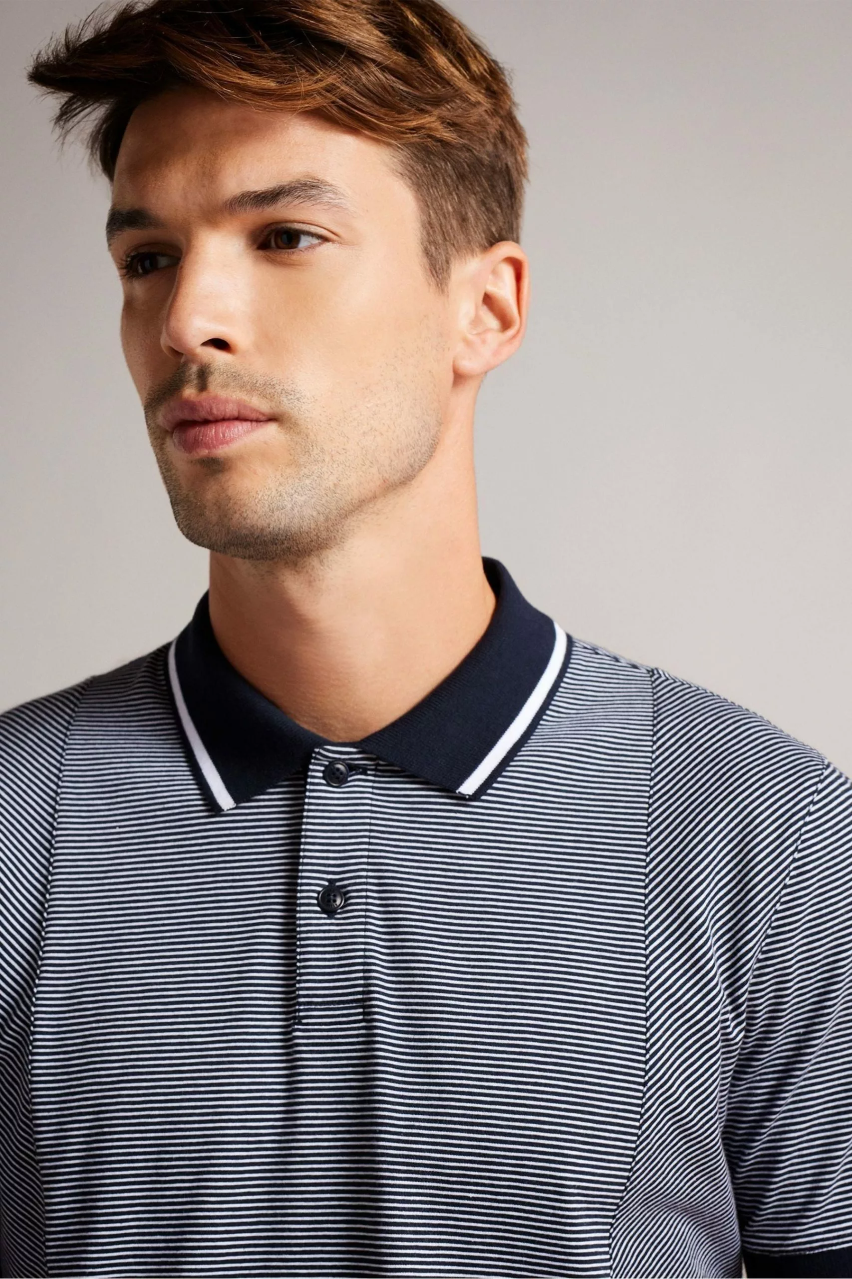Ted Baker Navy Blue Taigaa Regular Striped Panelled Polo Shirt - Image 4