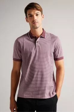 Ted Baker Regular Maroon Red Taigaa Striped Panelled Polo Shirt