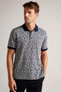 Ted Baker Regular Fit Navy-Blue Coreo Jacquard Polo Shirt