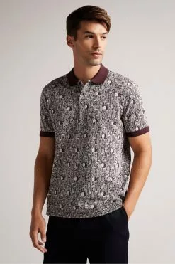 Ted Baker Regular Fit Maroon Red Coreo Jacquard Polo Shirt