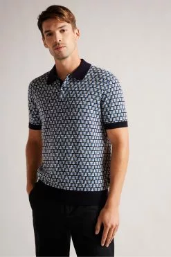 Ted Baker Regular Blue Badenn Jacquard Knitted Polo Shirt