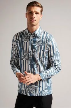 Ted Baker Chorley Blue Butterfly Stripe Print Shirt