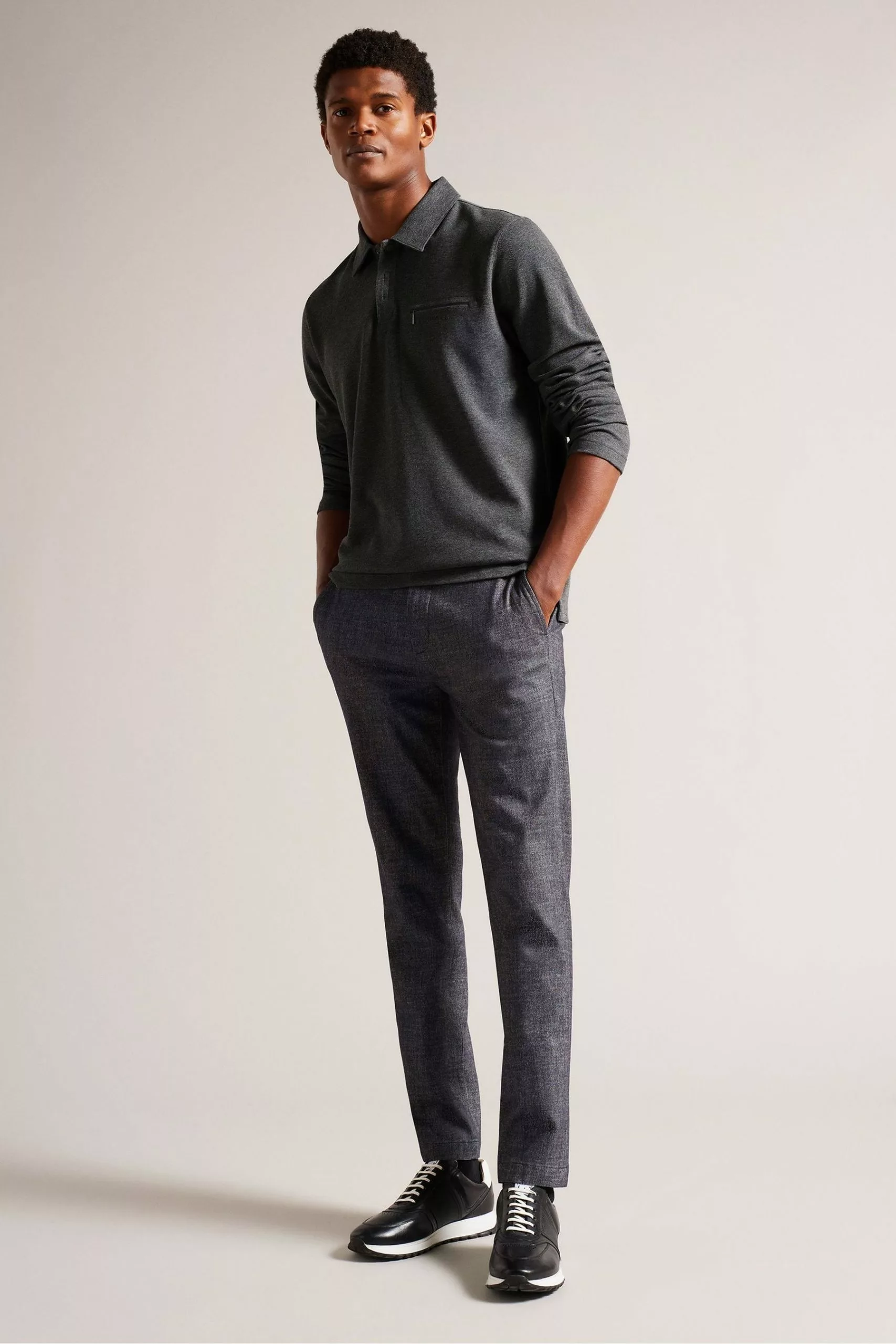 Ted Baker Grey Wavelo Long Sleeve Regular Fit Polo Shirt - Image 3