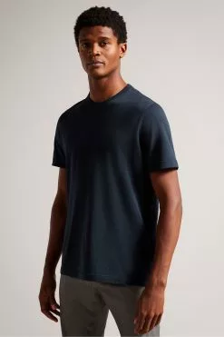 Ted Baker Zeppel Navy Blue Short Sleeve Cashmere Blend Regular T-Shirt