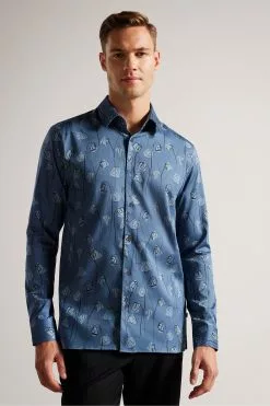 Ted Baker Blue Frith Long Sleeve Flower Print Shirt